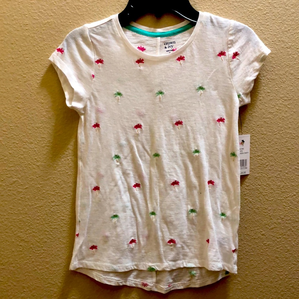 NWT cute girls size small top with embroidered palm tree design